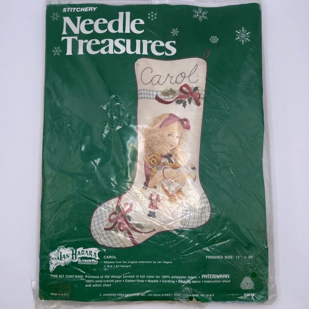 Vtg Needle Treasures Carol Stocking Crewel Kit 00839 Jan Hagara Open Complete